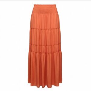 NY Collection Orange Smocked Tiered Maxi Skirt
